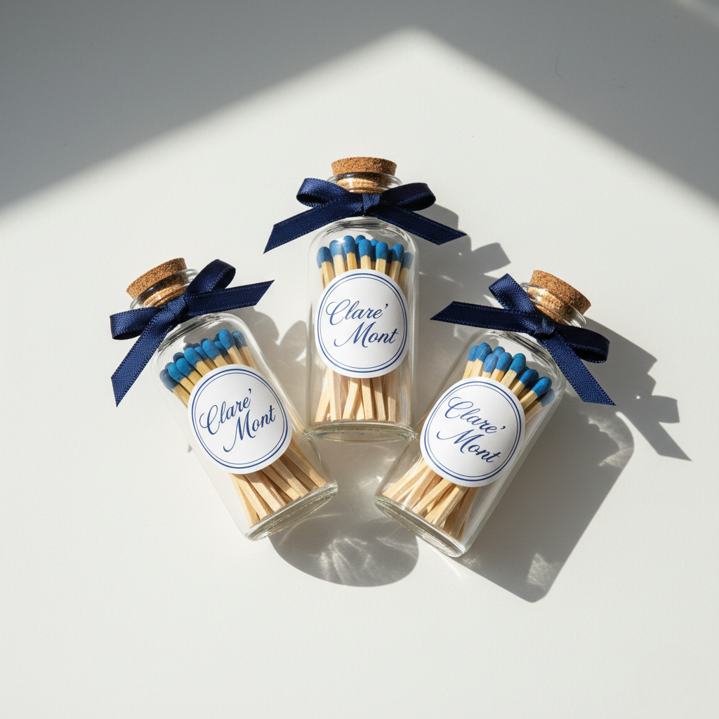 Blue tipped and gorgeous. Matches in a glass vial with a cork stopper.