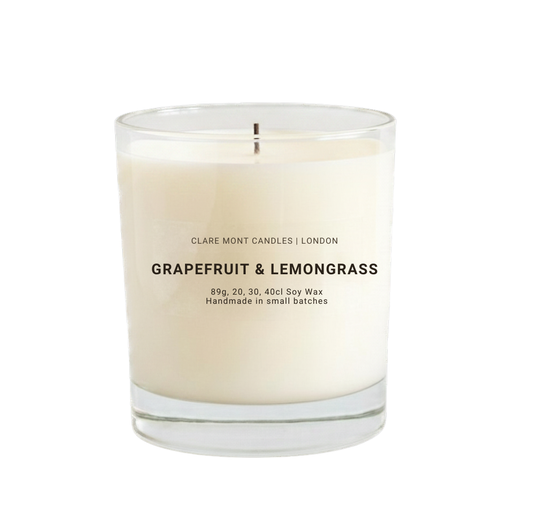 Grapefruit & Lemongrass candle by Claremont Candles on a white background