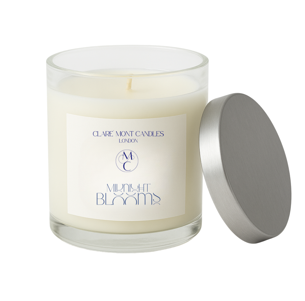 Candle with a label on a white background