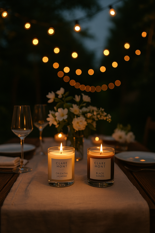 Oriental Jasmine and Black Sands fragrances for warm, calm evening vibes