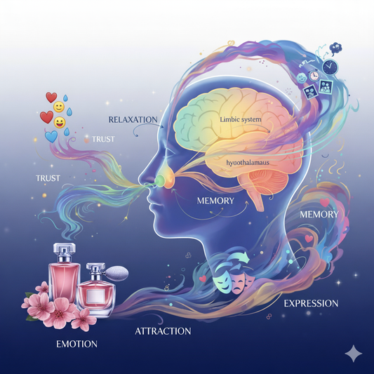 Visual representation of a head which shows the impact of scent on the emotions.