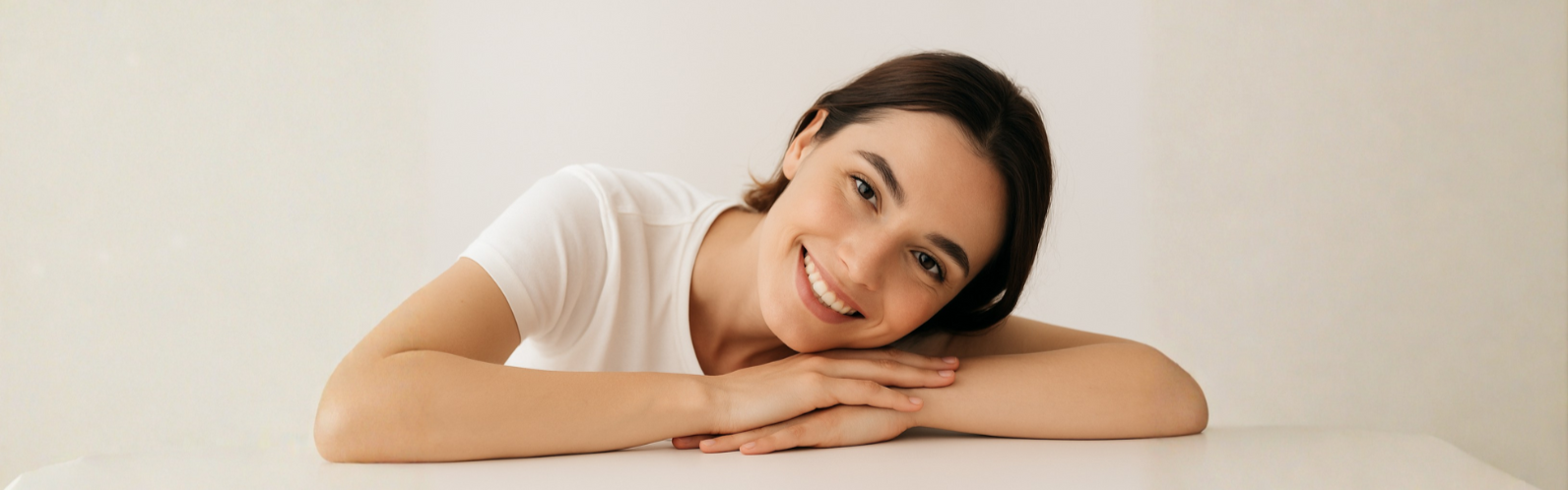Woman with a smile on a white background