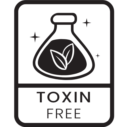Logo with a beaker icon and leaves, labeled 'TOXIN FREE', on a white background.
