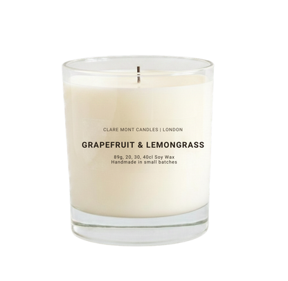 Grapefruit & Lemongrass candle by Claremont Candles on a white background