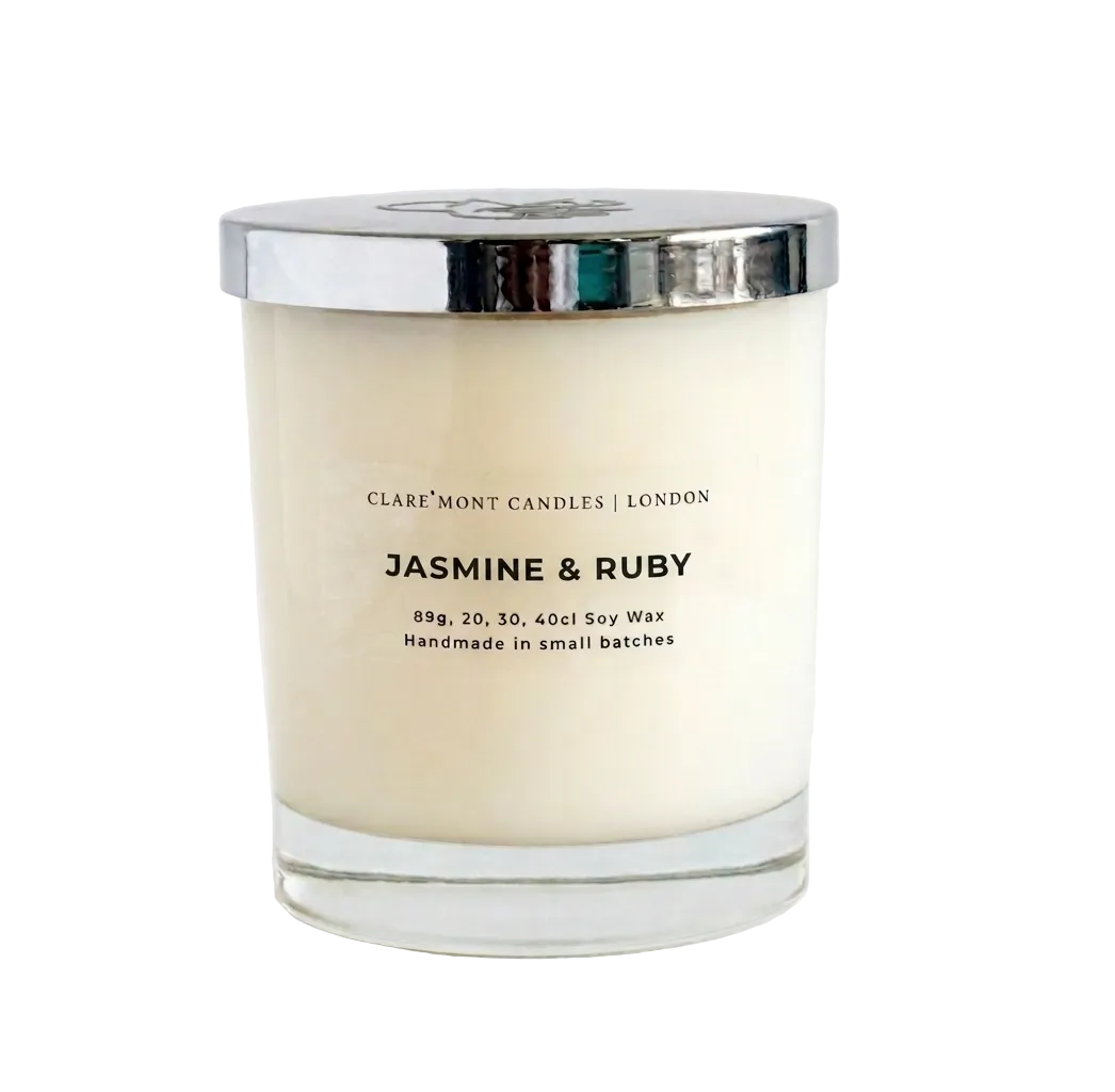 Clare' Mont Candles Jasmine & Ruby  hand-poured soy candle East London
