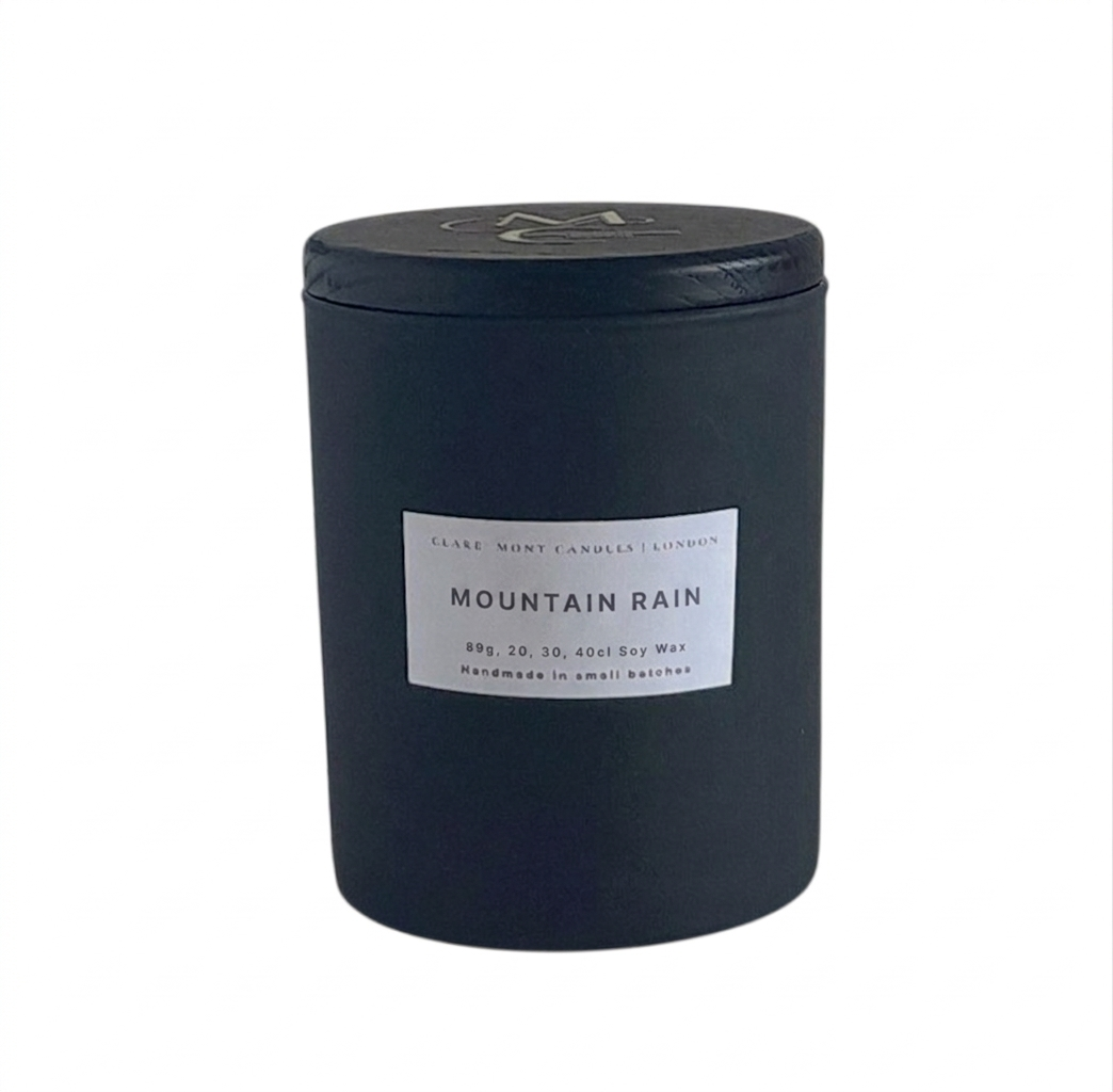 Clare' Mont Candles Mountain Rain hand-poured soy candle East London