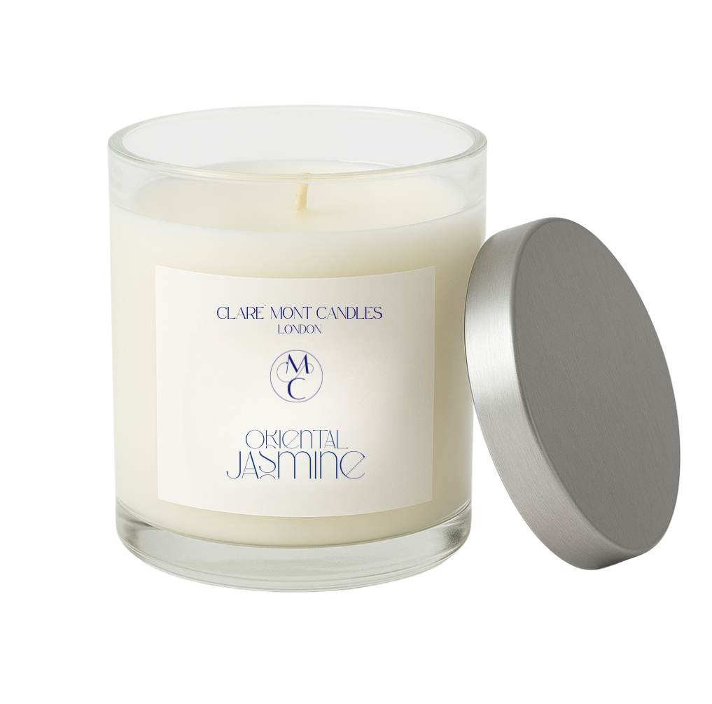 Claremont Candles London Oriental Jasmine candle with lid on a white background