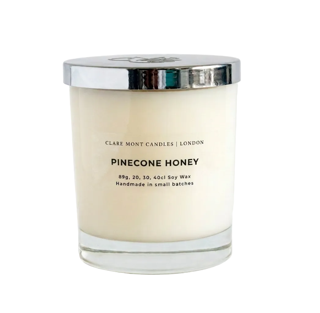 Clare' Mont Candles Pinecone Honey hand-poured soy candle East London