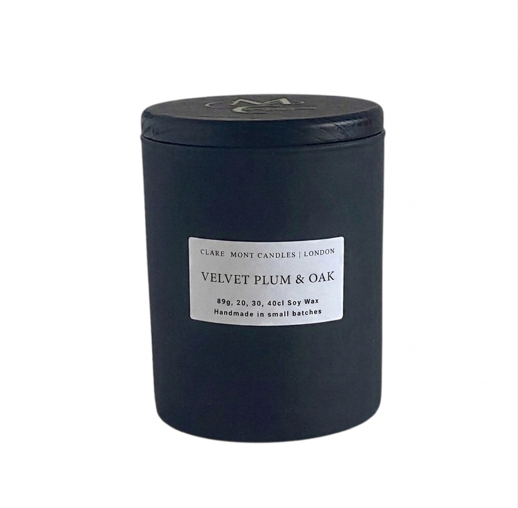 Clare' Mont Candles Velvet Plum & Oak  hand-poured soy candle East London